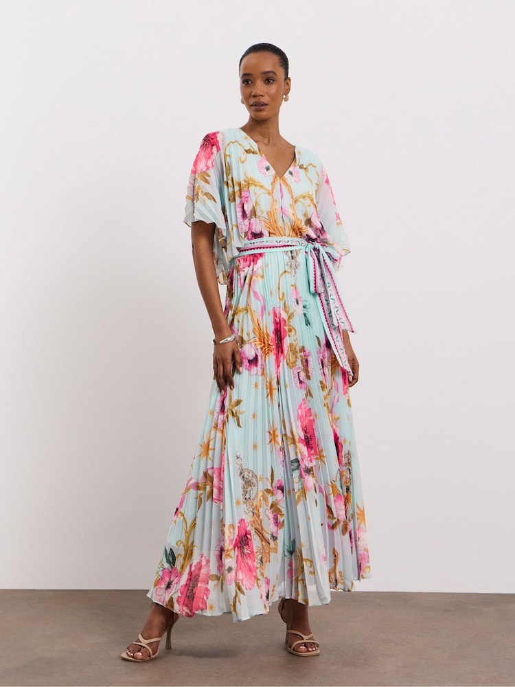 Joanna Hope Blue Printed Pleated Maxi  Dress - Image 1 of 4