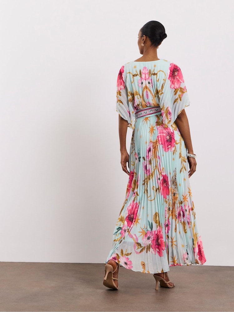 Joanna Hope Blue Printed Pleated Maxi  Dress - Image 2 of 4