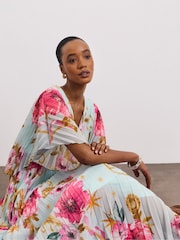 Joanna Hope Blue Printed Pleated Maxi  Dress - Image 3 of 4