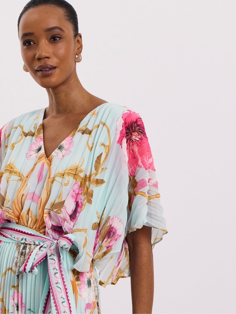 Joanna Hope Blue Printed Pleated Maxi  Dress - Image 4 of 4