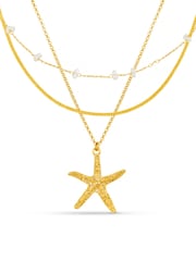 Orelia London Gold Tone Starfish & Stationed Pearl 3 Row Necklace - Image 1 of 4