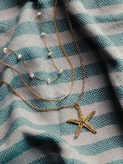 Orelia London Gold Tone Starfish & Stationed Pearl 3 Row Necklace - Image 4 of 4