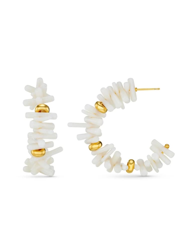 Orelia London Gold Tone Coral Chip & Bead Hoop Earrings - Image 2 of 3