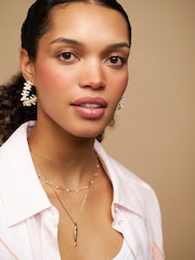 Orelia London Gold Tone Coral Chip & Bead Hoop Earrings - Image 3 of 3