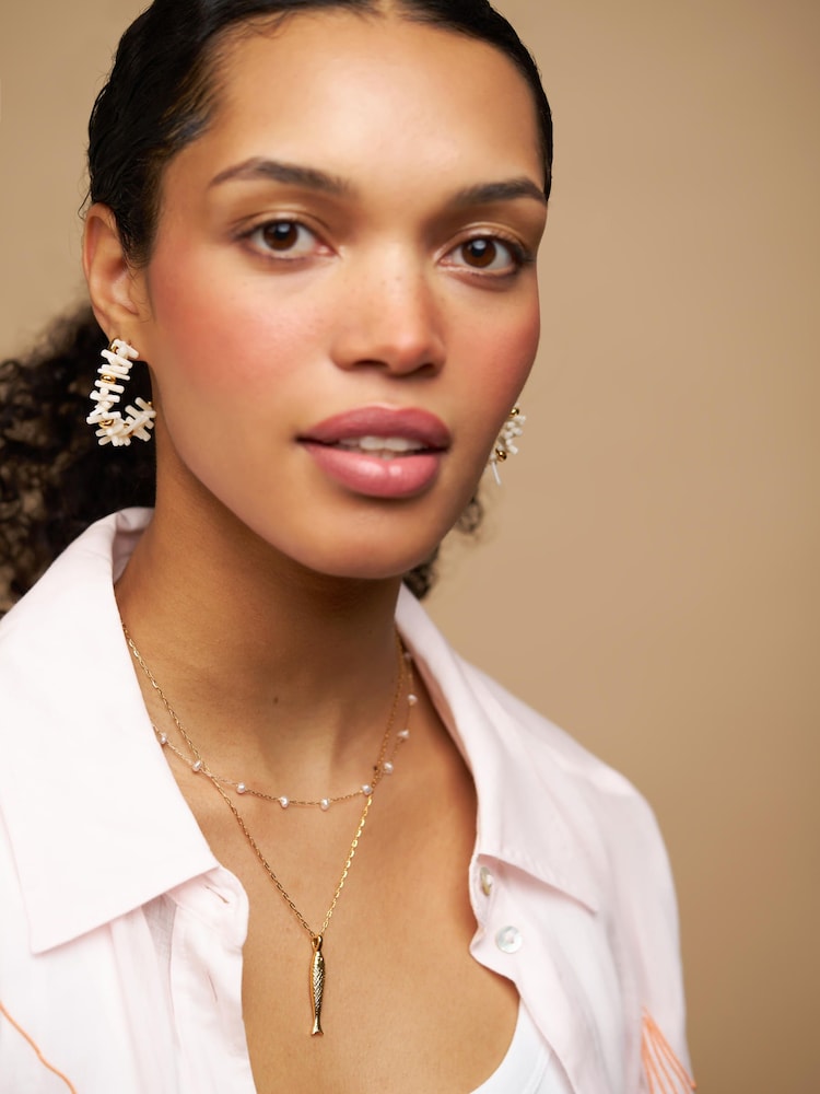 Orelia London Gold Tone Coral Chip & Bead Hoop Earrings - Image 3 of 3