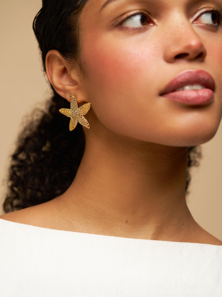 Orelia London Gold Tone Statement Textured Starfish Stud Earrings - Image 1 of 3
