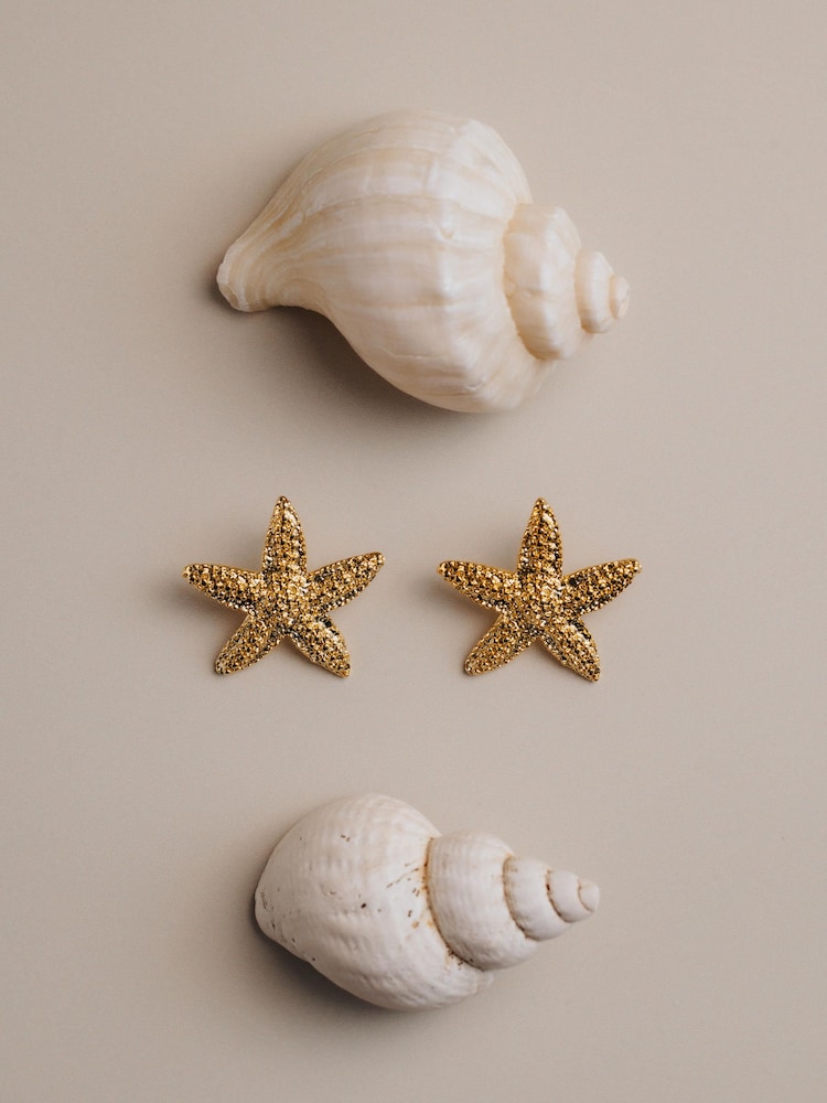 Orelia London Gold Tone Statement Textured Starfish Stud Earrings - Image 2 of 3