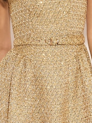 Lipsy Gold Boucle Pleated Square Neck Belted Mini Dress - Image 6 of 6
