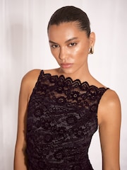 Қара - Lipsy Velvet Lace Square Neck Strappy Bodycon Midi Dress - 5суретінің 2 суреті