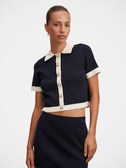 Forever New Blue Farah Knitted Button Through T-Shirt - Image 1 of 5