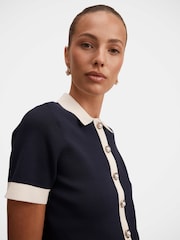 Forever New Blue Farah Knitted Button Through T-Shirt - Image 3 of 5