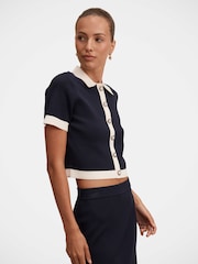 Forever New Blue Farah Knitted Button Through T-Shirt - Image 4 of 5