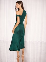 Lipsy One Shoulder Ruched Waist Hardware Detail Fit And Flare Midi Dress - Kuva 5 / 6