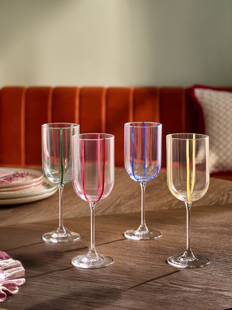 Set of 4 Multi Striped Wine Glasses - Image 1 of 3