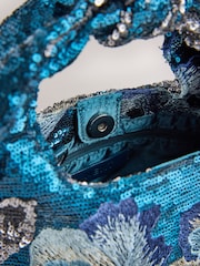 Blue Sequin Embellished Hand Held Bag - Image 5 of 8