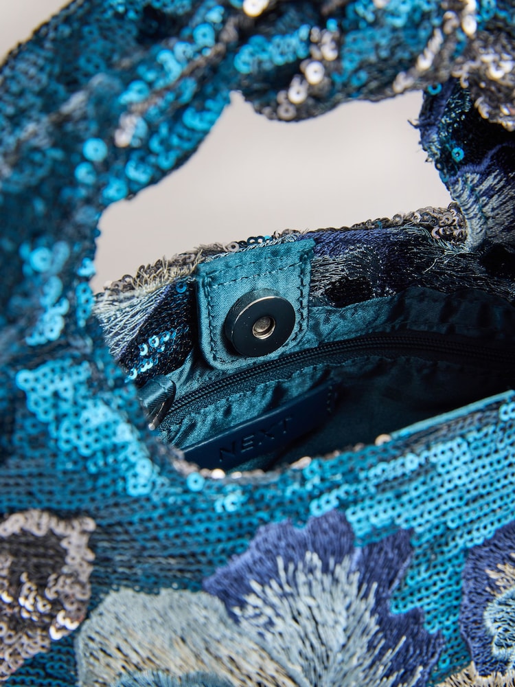 Blue Sequin Embellished Hand Held Bag - Image 8 of 8 Blue Sequin Embellished Hand Held Bag - Image 8 of 8