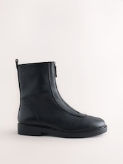 Қара - Forever Comfort® Front Zip Leather Boots - 5суретінің 1 суреті