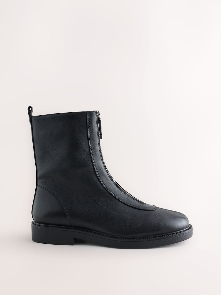 Қара - Forever Comfort® Front Zip Leather Boots - 5суретінің 1 суреті