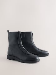 Қара - Forever Comfort® Front Zip Leather Boots - 5суретінің 2 суреті