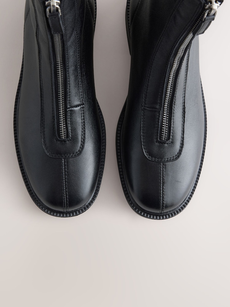 Қара - Forever Comfort® Front Zip Leather Boots - 5суретінің 5 суреті