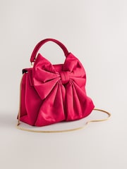 Pink Satin Effect Bow Hand Held Bag - Image 1 of 5