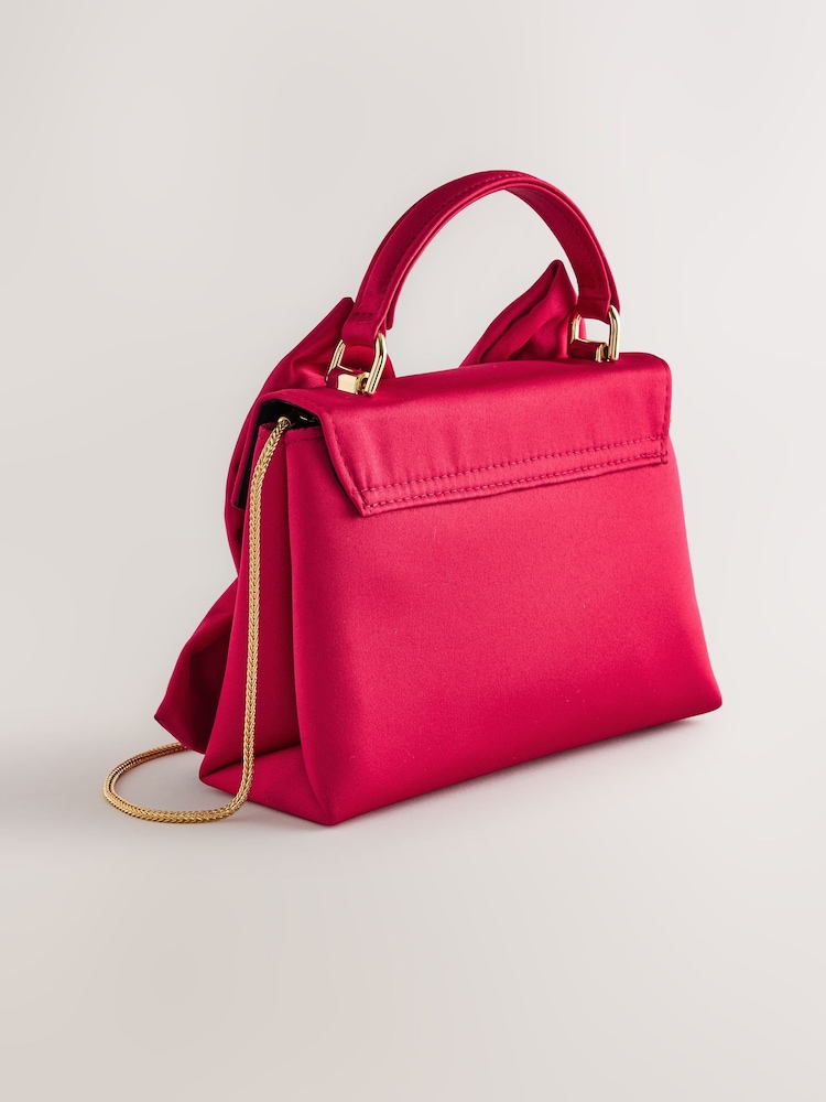 Pink Satin Effect Bow Hand Held Bag - Image 2 of 5 Pink Satin Effect Bow Hand Held Bag - Image 2 of 5