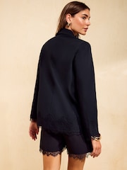 Friends Like These Black Lace Trim Double Breasted Blazer - Image 5 of 5