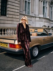 Friends Like These X Mollie King Brown Crinkle Velvet Single Breasted Blazer - Image 2 of 6