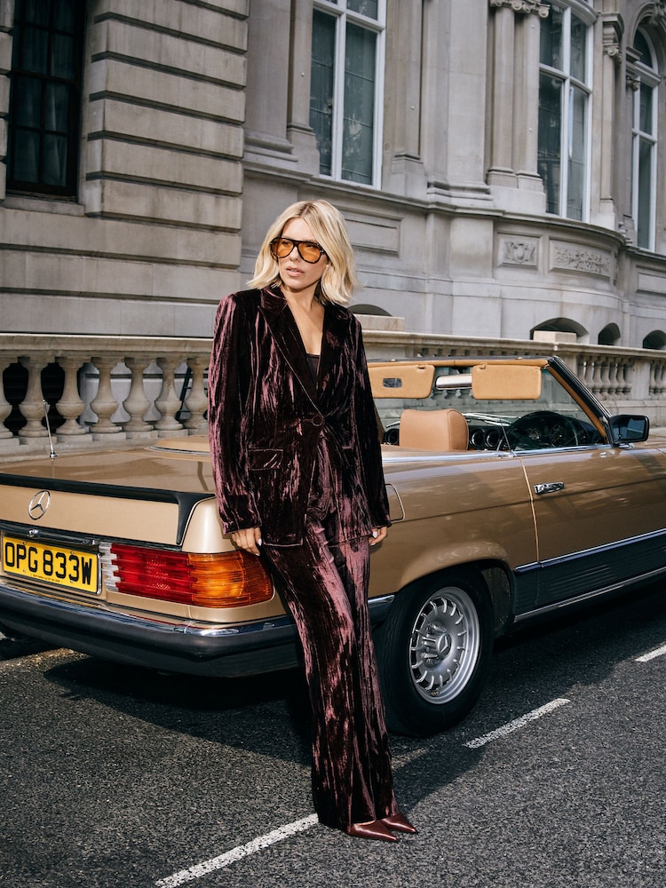 Friends Like These X Mollie King Brown Crinkle Velvet Single Breasted Blazer - Image 2 of 6 Friends Like These X Mollie King Brown Crinkle Velvet Single Breasted Blazer - Image 2 of 6