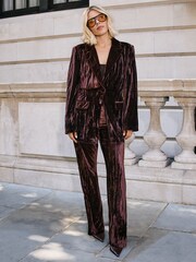 Friends Like These X Mollie King Brown Crinkle Velvet Single Breasted Blazer - Image 5 of 6