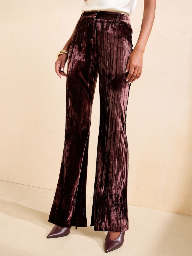 Friends Like These X Mollie King Brown Crinkle Velvet Flare Trousers - Image 2 of 6 Friends Like These X Mollie King Brown Crinkle Velvet Flare Trousers - Image 2 of 6