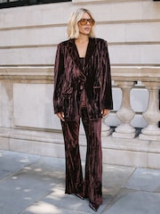 Friends Like These X Mollie King Brown Crinkle Velvet Flare Trousers - Image 3 of 6