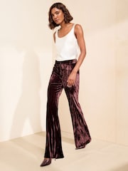 Friends Like These X Mollie King Brown Crinkle Velvet Flare Trousers - Image 6 of 6