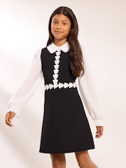Lipsy 2-in-1 Long Sleeve Flower Trim Dress (5-16yrs) - Larawan 1 ng 5
