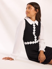 Lipsy 2-in-1 Long Sleeve Flower Trim Dress (5-16yrs) - Larawan 4 ng 5