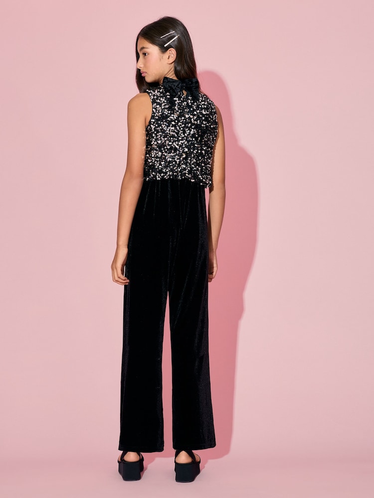 Lipsy Silver Sequin Halter 2-in-1 Party Jumpsuit (7-16yrs) - Image 2 of 5 Lipsy Silver Sequin Halter 2-in-1 Party Jumpsuit (7-16yrs) - Image 2 of 5