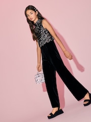Lipsy Silver Sequin Halter 2-in-1 Party Jumpsuit (7-16yrs) - Image 3 of 5