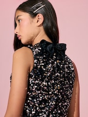 Lipsy Silver Sequin Halter 2-in-1 Party Jumpsuit (7-16yrs) - Image 4 of 5