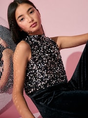 Lipsy Silver Sequin Halter 2-in-1 Party Jumpsuit (7-16yrs) - Image 5 of 5