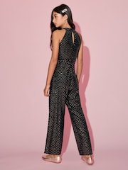 Lipsy Black Glitter Sequin Halter Jumpsuit (7-16yrs) - Image 5 of 5