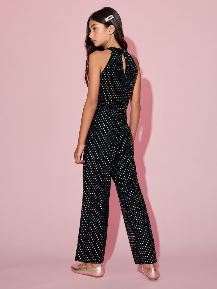 Lipsy Black Glitter Sequin Halter Jumpsuit (7-16yrs) - Image 5 of 5 Lipsy Black Glitter Sequin Halter Jumpsuit (7-16yrs) - Image 5 of 5