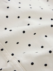 Ecru/Black Polka Dot Funnel Neck Zip Through Boxy Denim Jacket - Image 6 of 7