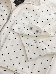 Ecru/Black Polka Dot Funnel Neck Zip Through Boxy Denim Jacket - Image 7 of 7