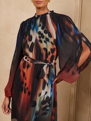 Love & Roses Blurred Animal Printed Belted Mini Dress - Image 3 of 5