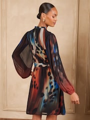 Love & Roses Blurred Animal Printed Belted Mini Dress - Image 4 of 5