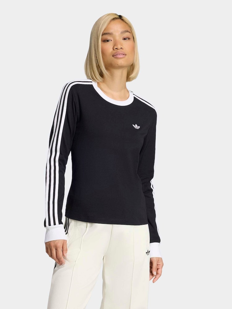 adidas originals Black 3 Stripes Long Sleeve (Slim) T-Shirt - Image 1 of 6 adidas originals Black 3 Stripes Long Sleeve (Slim) T-Shirt - Image 1 of 6