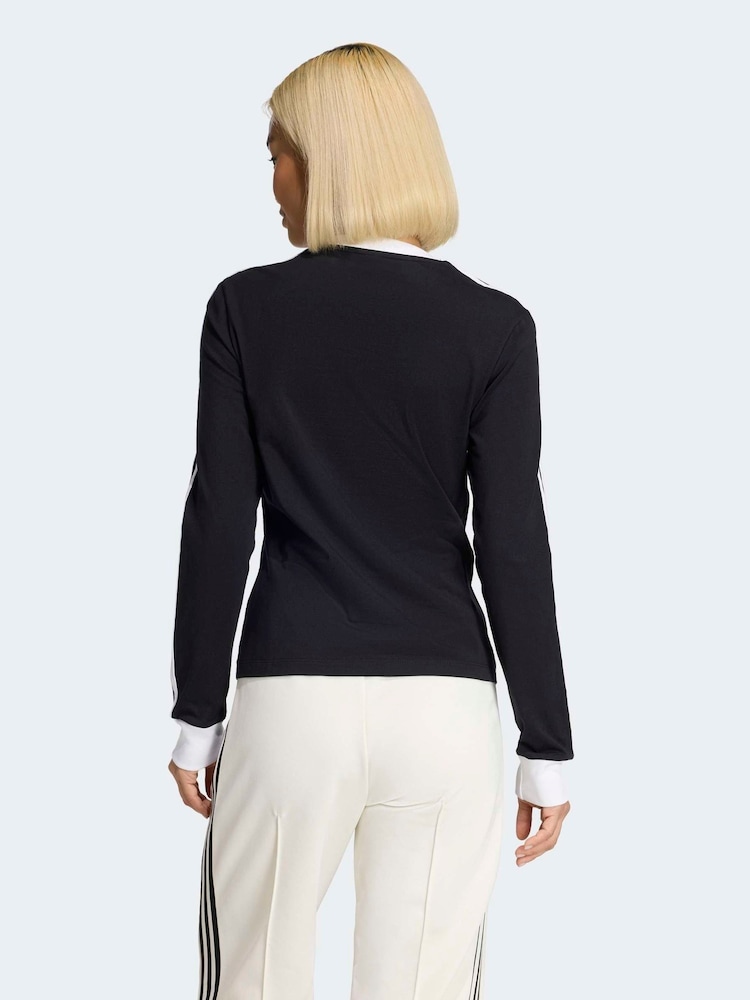 adidas originals Black 3 Stripes Long Sleeve (Slim) T-Shirt - Image 2 of 6 adidas originals Black 3 Stripes Long Sleeve (Slim) T-Shirt - Image 2 of 6
