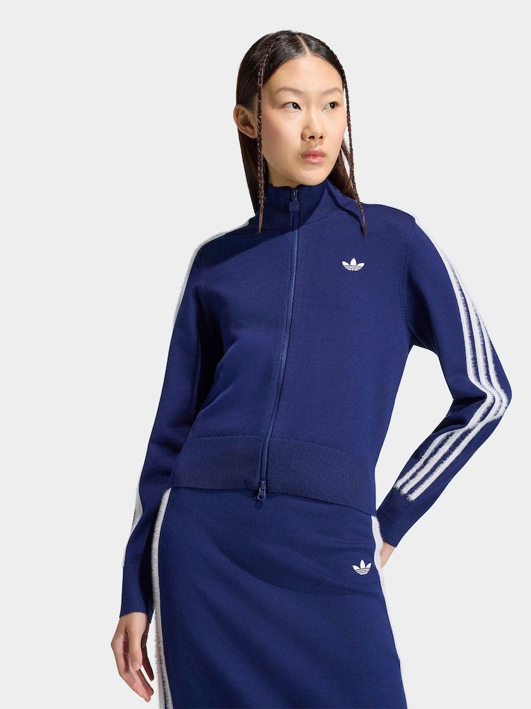 adidas Originals Blue Knitted Firebird Track Top - Image 1 of 6 adidas Originals Blue Knitted Firebird Track Top - Image 1 of 6