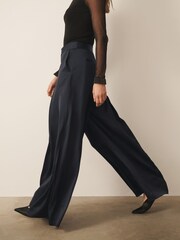 CERENE Darcy Black Super Wide Pleat Front Satin Palazzo Trousers - Image 3 of 11