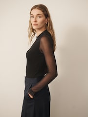 CERENE Darcy Black Super Wide Pleat Front Satin Palazzo Trousers - Image 4 of 11